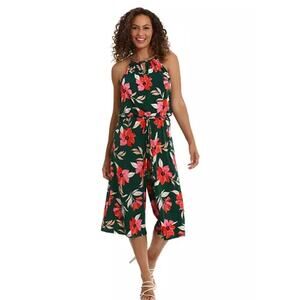 Maggy London NWT Bright Green Lottie Floral Halter Cropped Sleeveless Jumpsuit